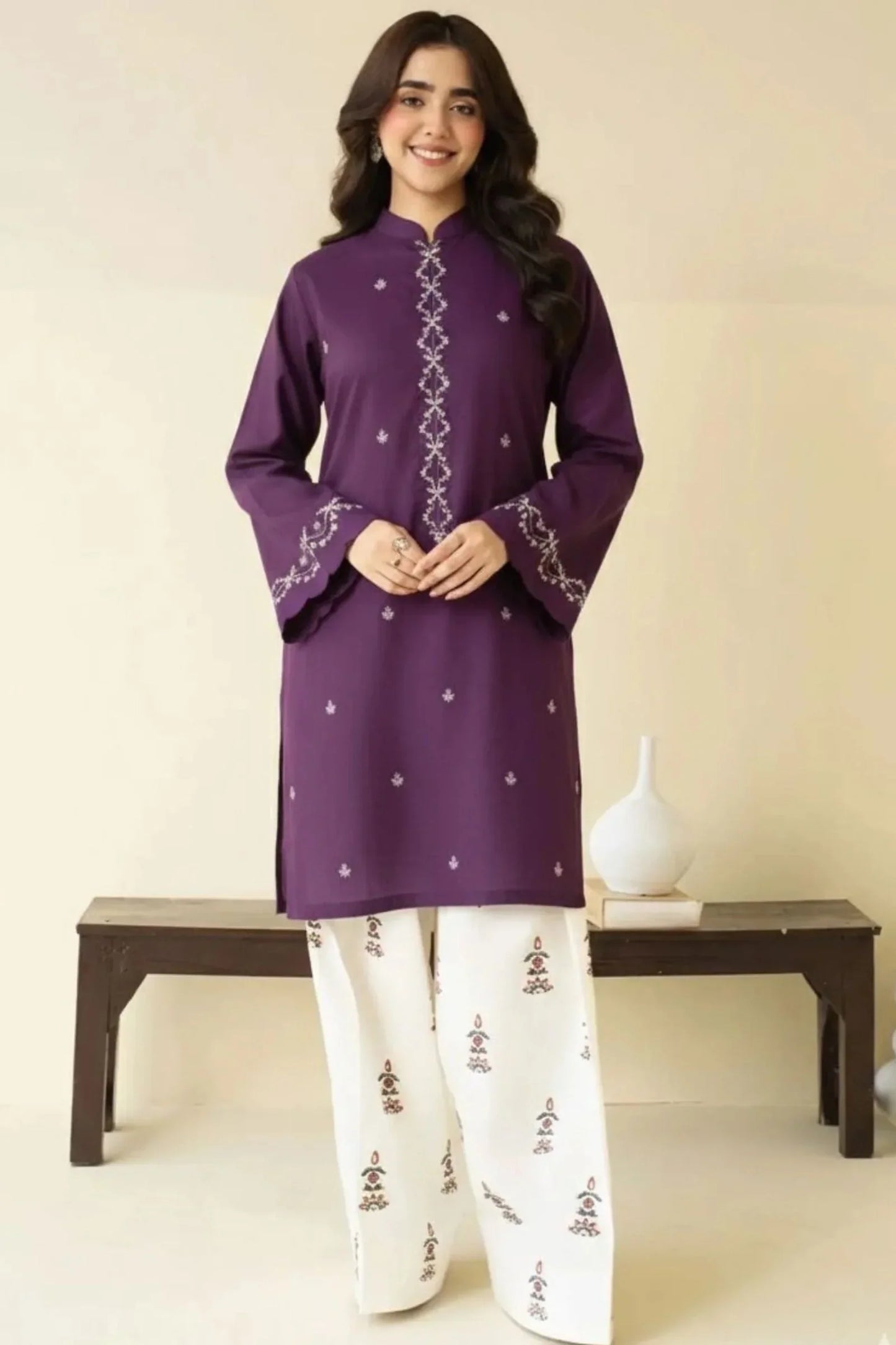 Peezwan Premium Luxury Lawn Unstitched 2-Piece Heavy Embroidered Suit purple