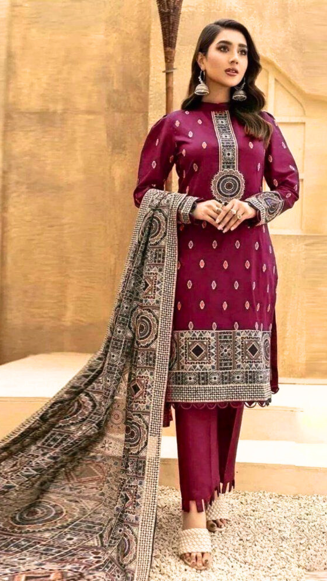 Fully Embroidered 3PC Dress With Dhanak Heavy EMB Shawl - W4