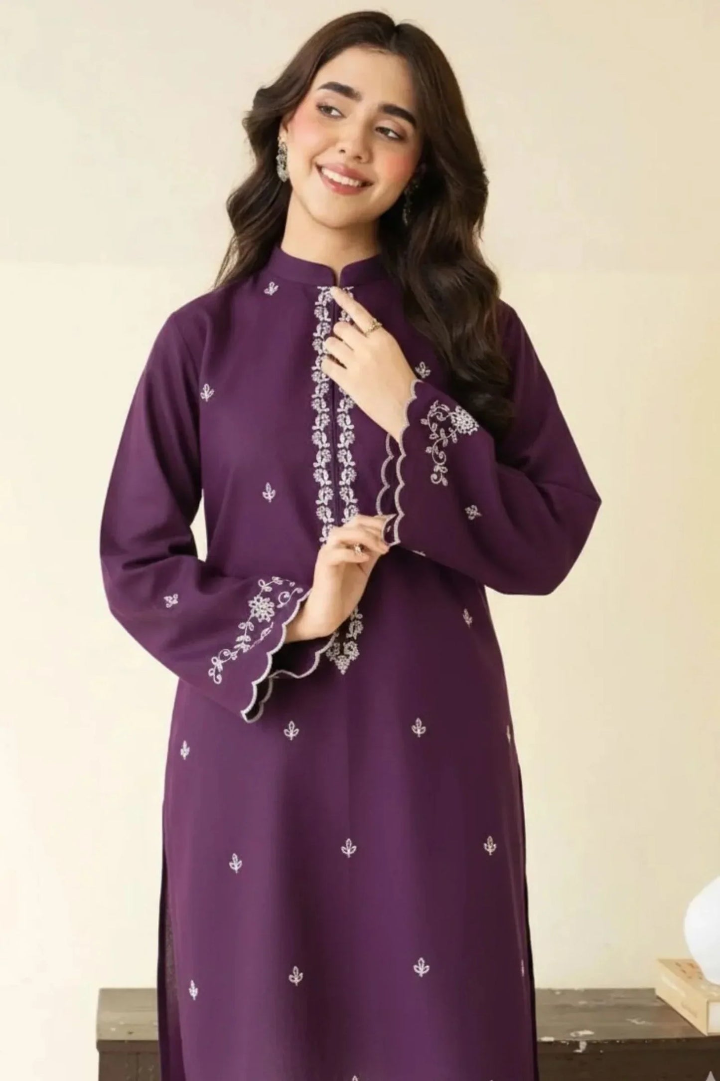 Peezwan Premium Luxury Lawn Unstitched 2-Piece Heavy Embroidered Suit purple