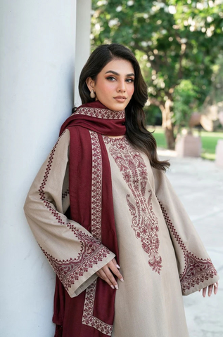 Baroque - Winter 3PC Dhanak Embroidered Suit -