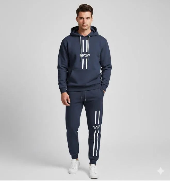 2 Pcs Men's Polyester Printed Hoodie Track Suit