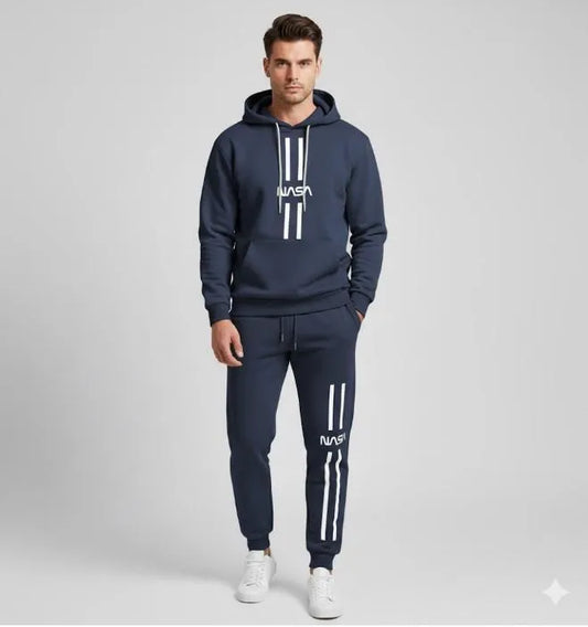 2 Pcs Men's Polyester Printed Hoodie Track Suit