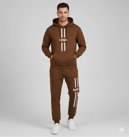 2 Pcs Men's Polyester Printed Hoodie Track Suit