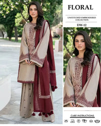 FLORAL -Dhanak 3Pc Embroidered