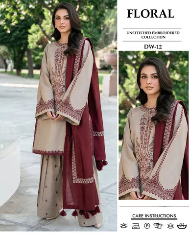 FLORAL -Dhanak 3Pc Embroidered