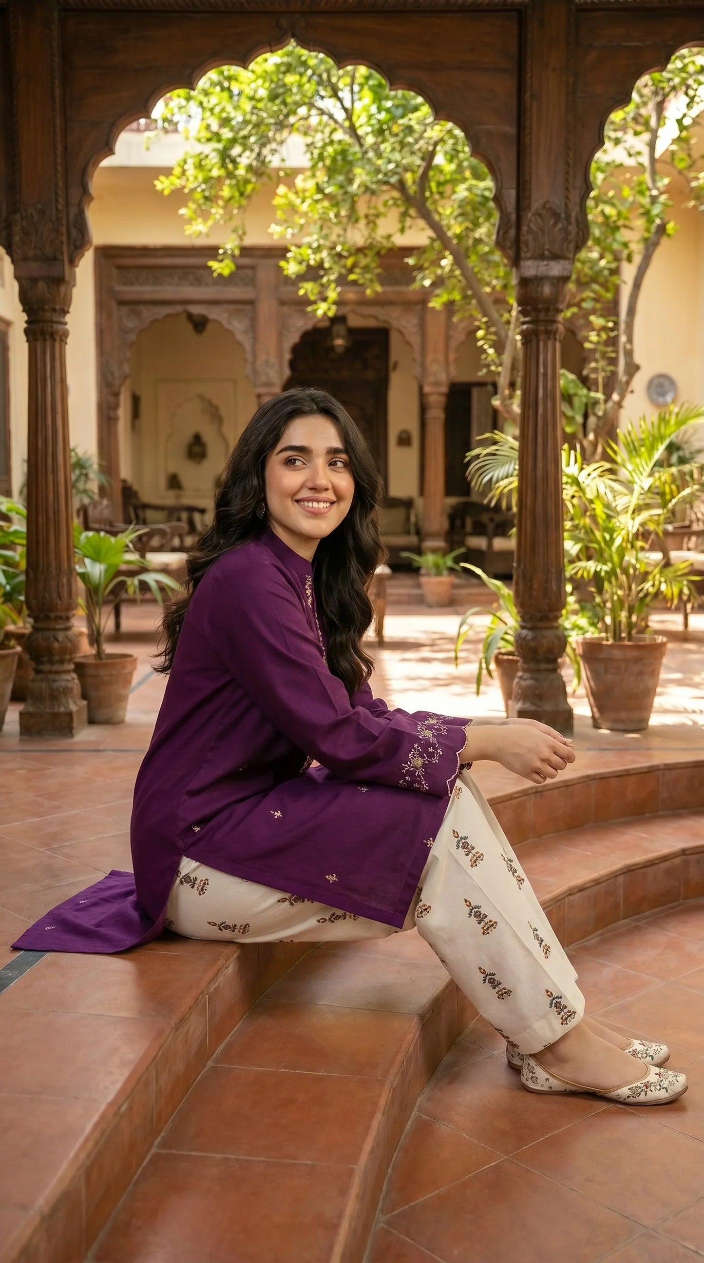 Peezwan Premium Luxury Lawn Unstitched 2-Piece Heavy Embroidered Suit purple