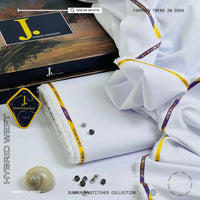 JUNAID JAMSHED -Hybrid Weft - Snow White - ( Unstitched ) Shalwar Kameez ( Four Season )