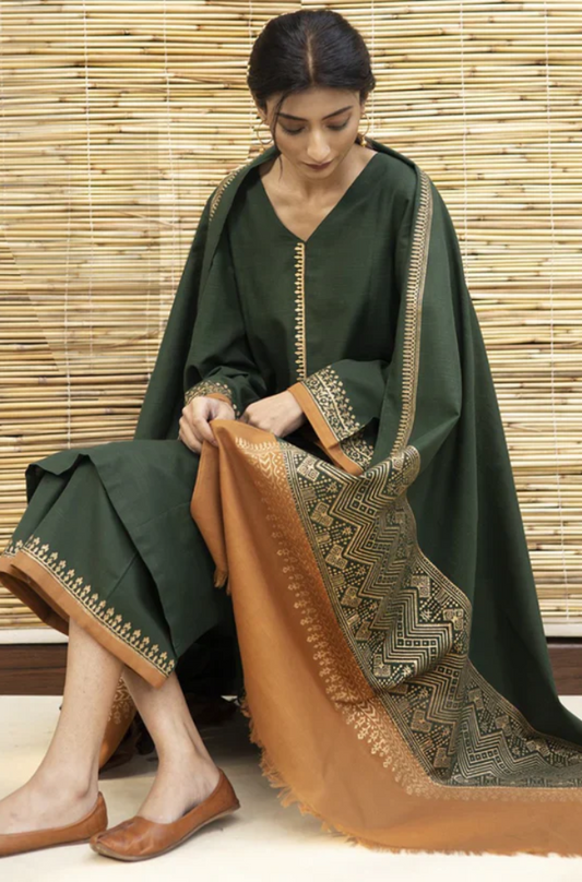 Asiling - Winter 3PC Dhanak Embroidered Shirt  -