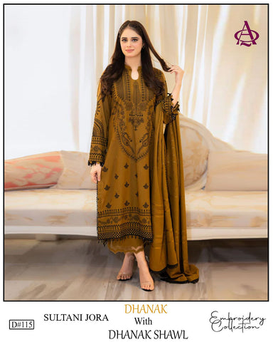EMB 3PC Dhanak Unstitched Winter Dress With EMB Shawl - W112