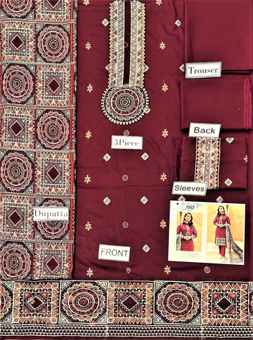 Fully Embroidered 3PC Dress With Dhanak Heavy EMB Shawl - W4