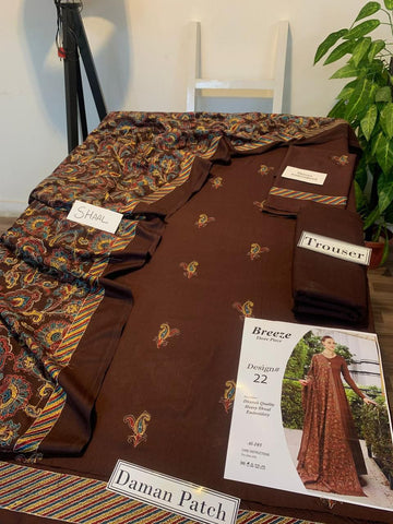 Fully Embroidered 3PC Dress With Heavy EMB Shawl - W22