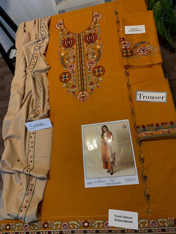 EMB 3PC Dhanak Unstitched Winter Dress With EMB Shawl - W113