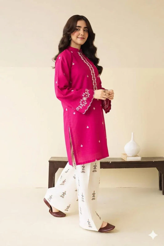 Peezwan Premium Luxury Lawn Unstitched 2-Piece Heavy Embroidered Suit pink