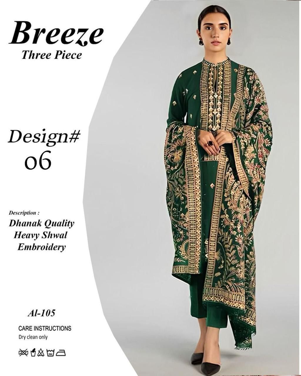 Breeze Three Piece Dhanak  shwal Embroidery