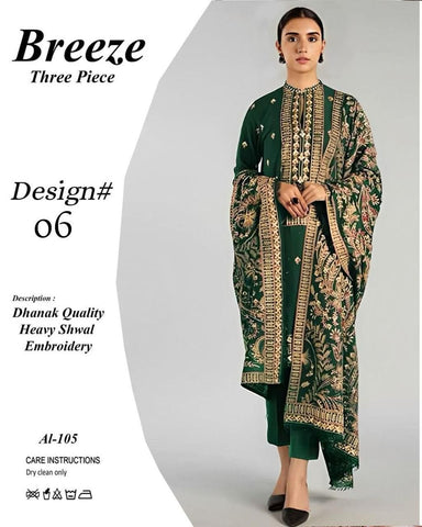 Breeze Three Piece Dhanak  shwal Embroidery