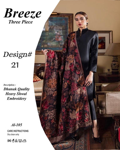 Breeze Three Piece Dhanak  shwal Embroidery