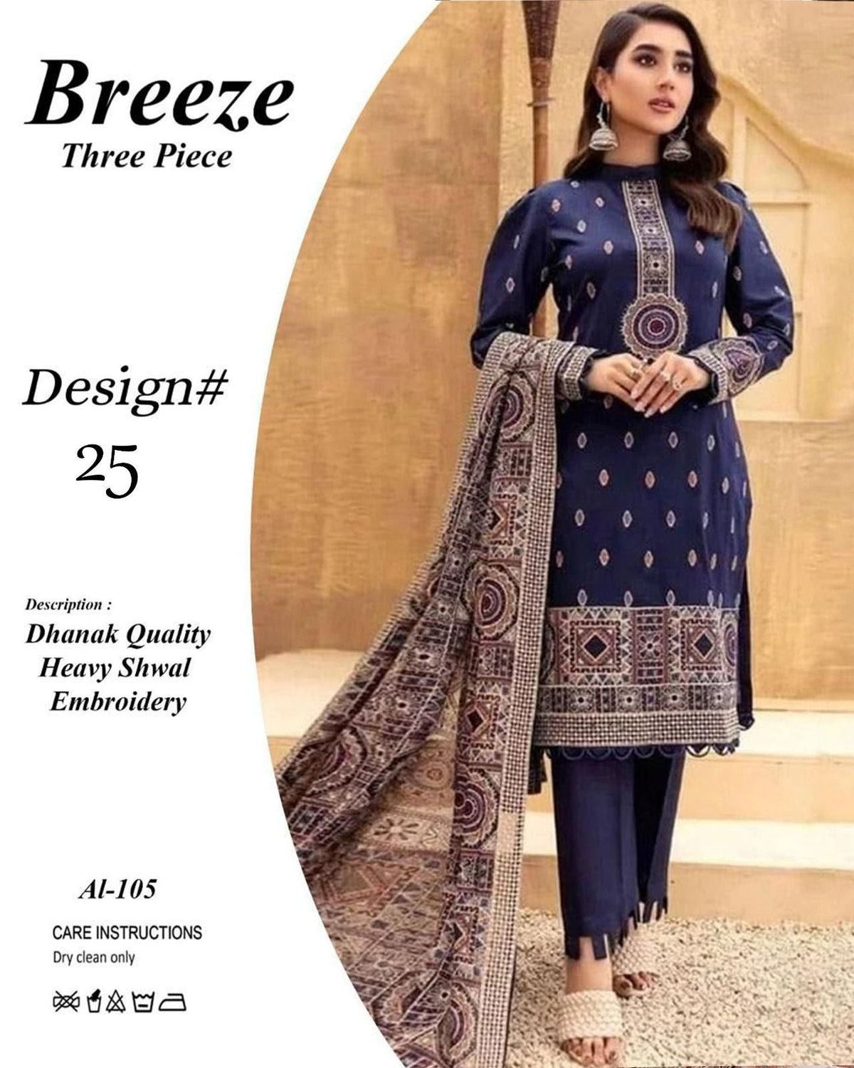Breeze Three Piece Dhanak  shwal Embroidery