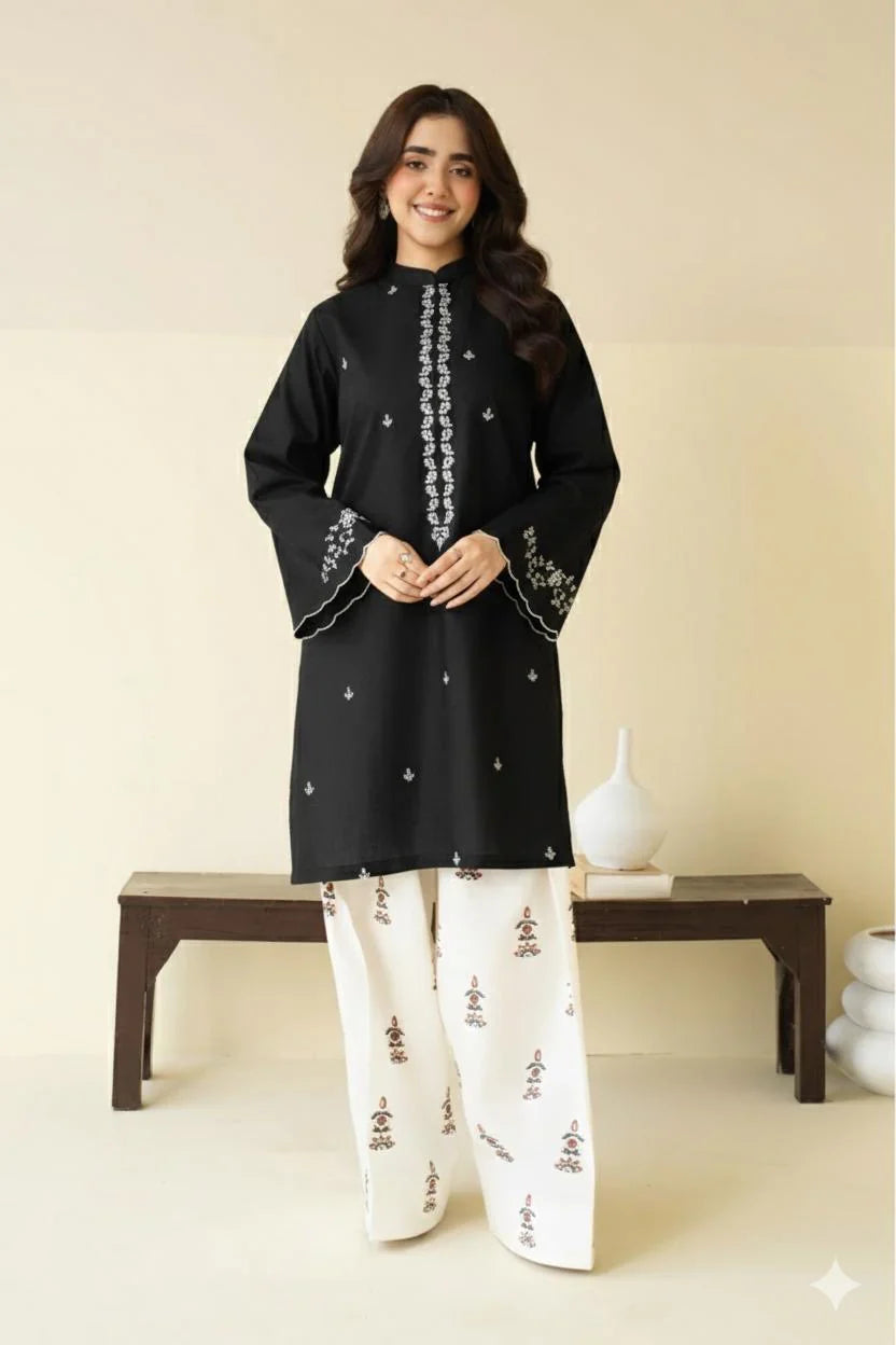 Peezwan Premium Luxury Lawn Unstitched 2-Piece Heavy Embroidered Suit black