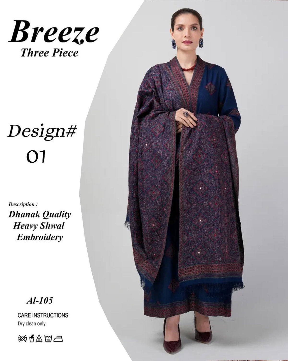 Breeze Three Piece Dhanak  shwal Embroidery