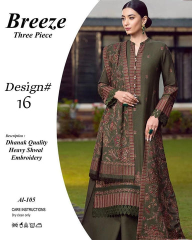 Breeze Three Piece Dhanak  shwal Embroidery