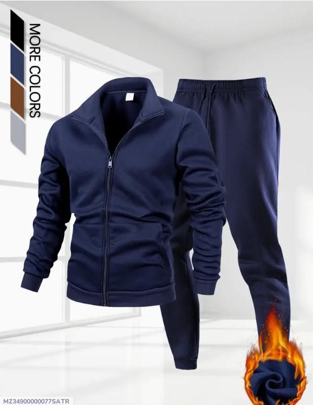 2pcs Men's Fleece Plain Zipper Track Suit